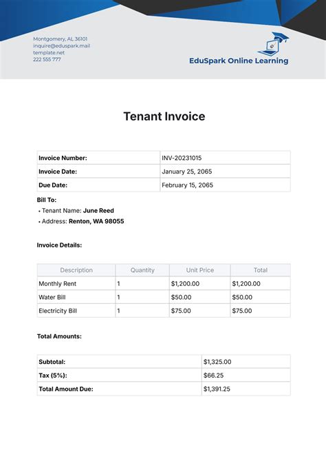 Landlord Invoice To Tenant Template