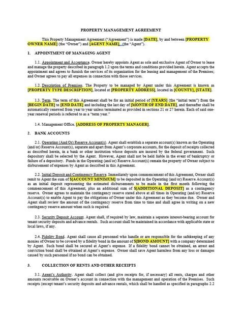 Landlords Property Management Agreement Template