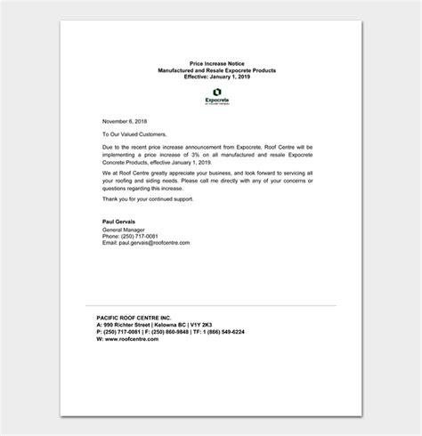 Landscaping Rate Increase Notice Template