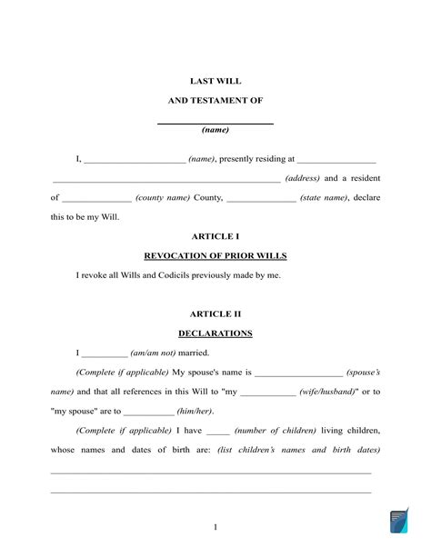 Last Will And Testament Template Alaska