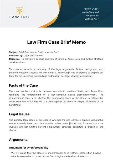 Law Case Brief Template