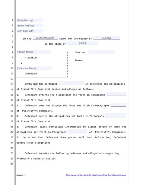 Lawsuit Response Template