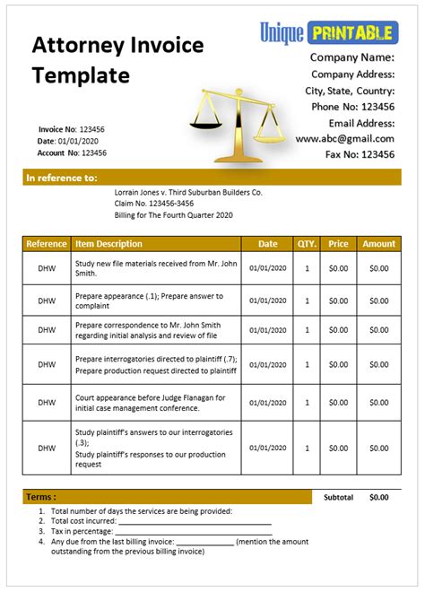 Lawyer Billing Template
