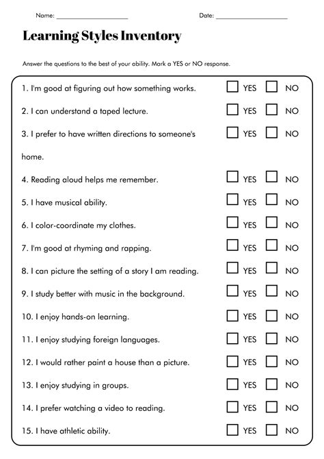 Learning Style Test For Students Printable