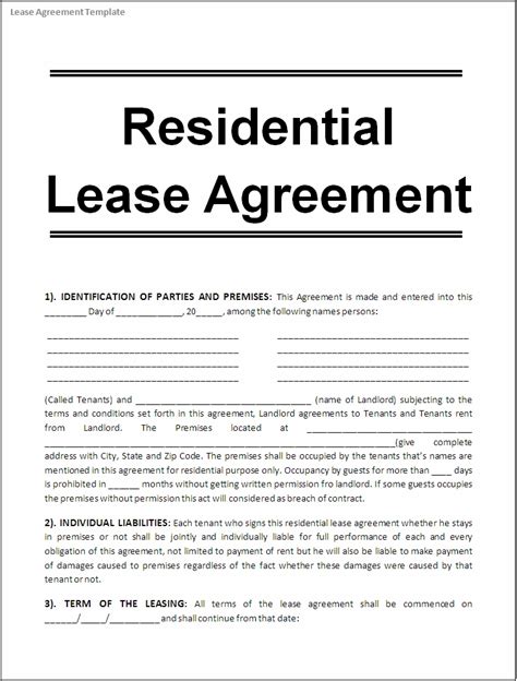 Lease Agreement Free Printable