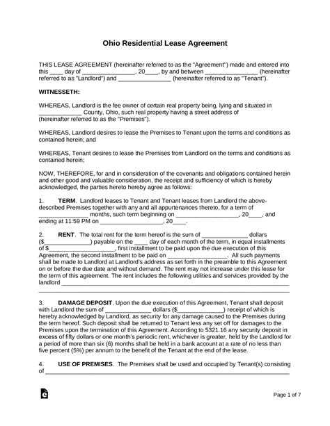 Lease Template Ohio