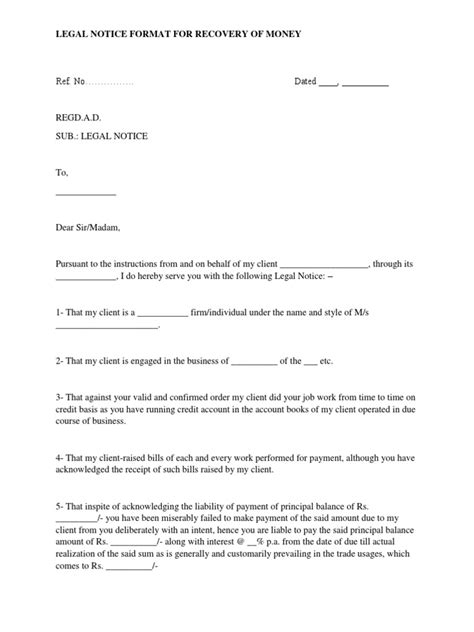 Legal Notice Format Templates For Recovery Of Money