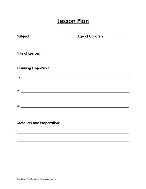 Lesson Plan Template For Kindergarten