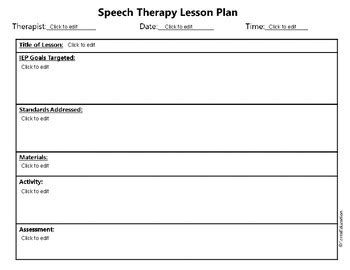 Lesson Plan Template For Speech Therapy