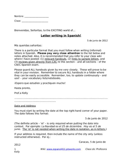 Letter In Spanish Template