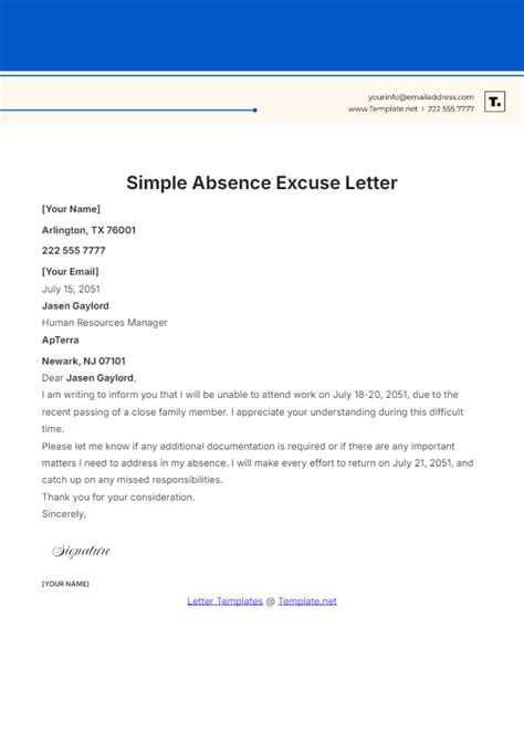 Letter Of Absence Template