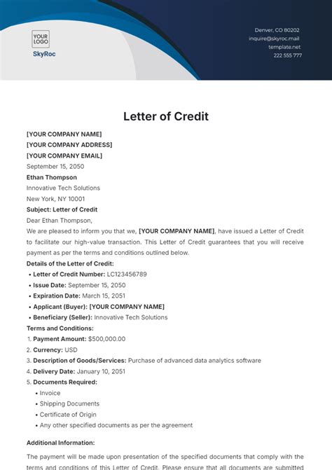 Letter Of Credit Sample Template