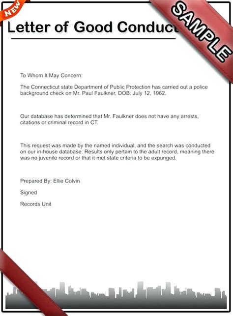 Letter Of Good Conduct Template