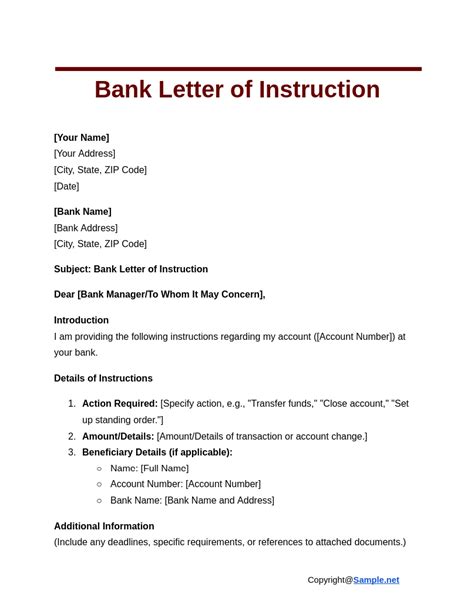 Letter Of Instructions Template