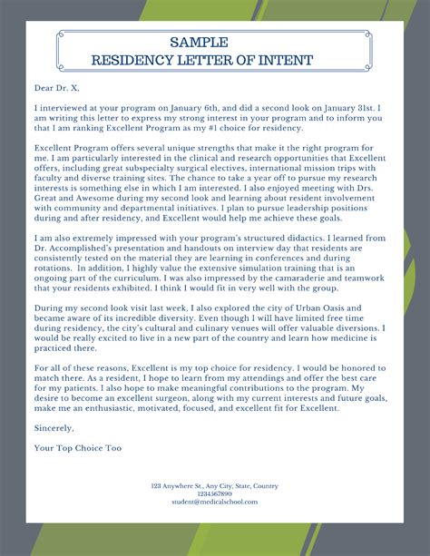 Letter Of Intent Template Residency