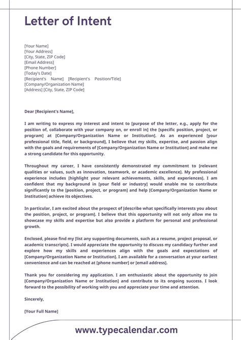 Letter Of Intent Template Word