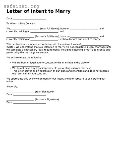 Letter Of Intent To Marry Template
