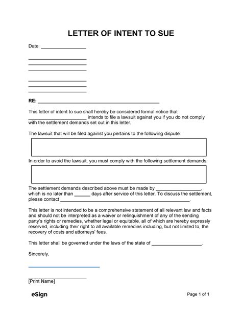 Letter Of Intent To Sue Template