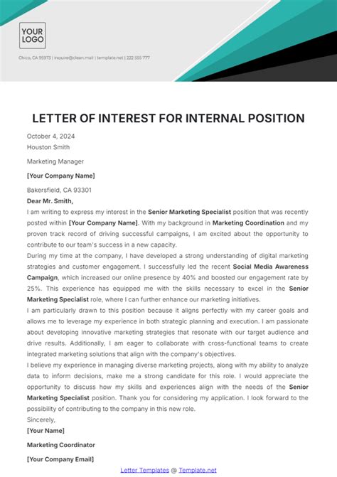 Letter Of Interest Template For Internal Job