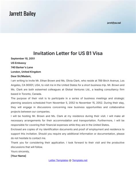 Letter Of Invitation For Visa Template
