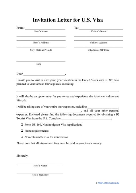 Letter Of Invitation Template For Visa