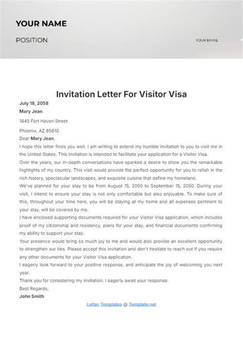 Letter Of Invitation Visa Template