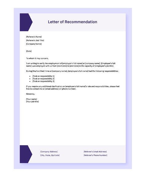 Letter Of Recommendation For Job Template