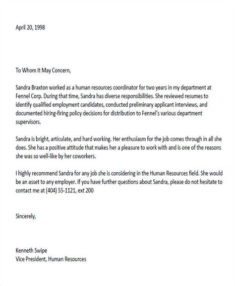 Letter Of Recommendation Template For Colleague