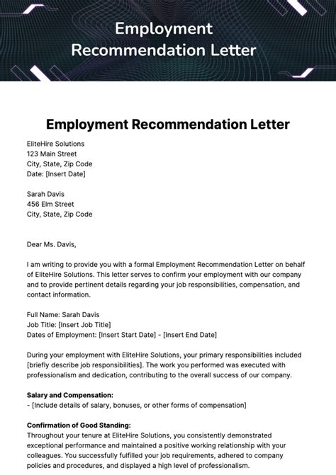 Letter Of Recommendation Template For Job