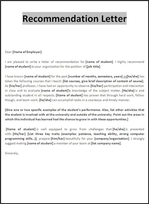 Letter Of Recommendation Word Template
