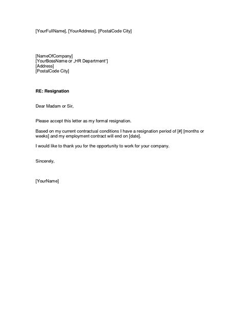 Letter Of Resignation Template Word Free