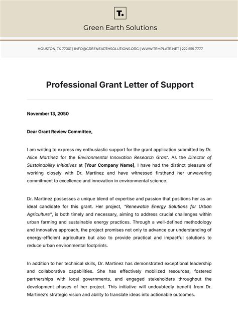 Letter Of Support For Grant Template