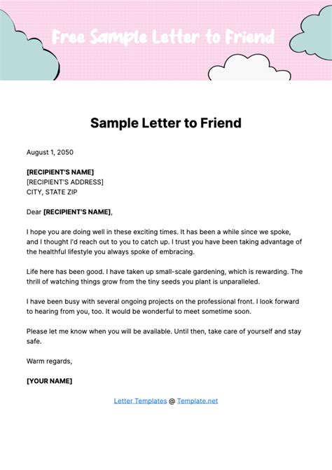 Letter To A Friend Template