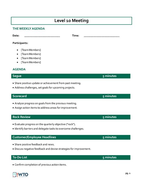 Level 10 Meeting Template Excel