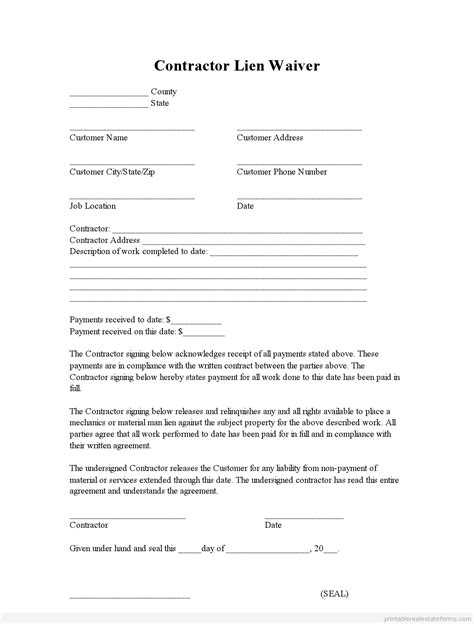 Lien Waiver Template