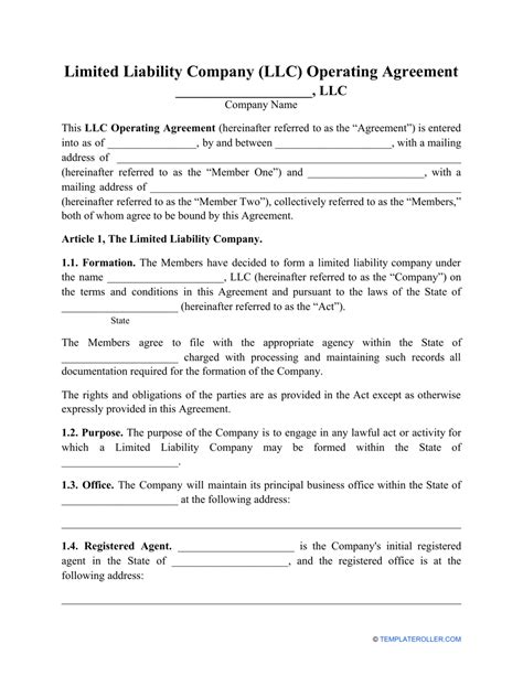 Limited Liability Company Operating Agreement Template