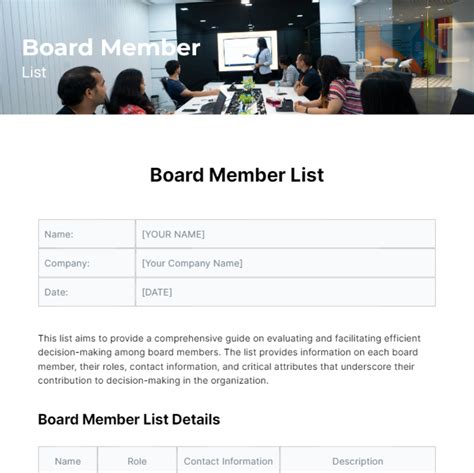 List Of Board Members Template