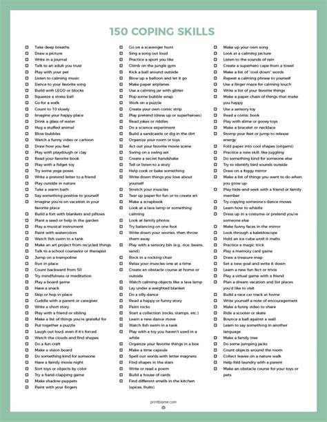 List Of Coping Skills For Adults Printable