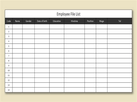 List Of Employees Template