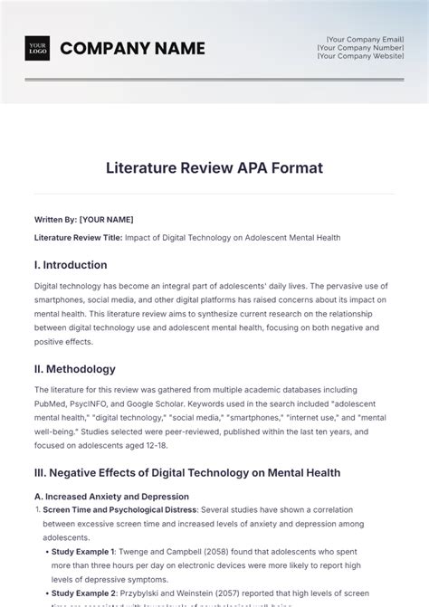 Lit Review Template Apa