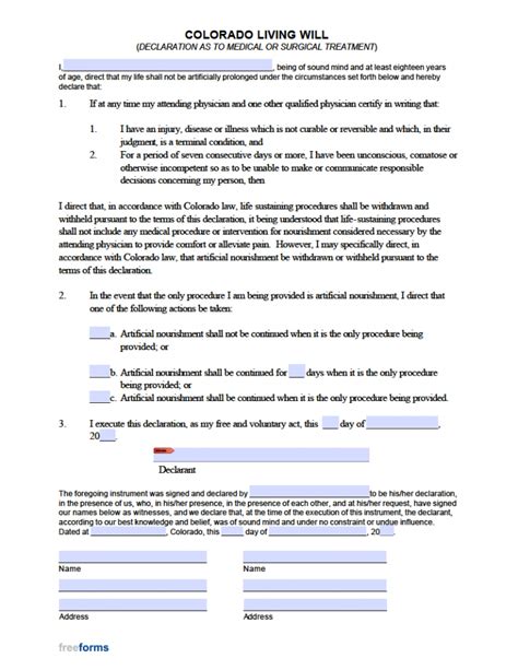 Living Will Template Colorado