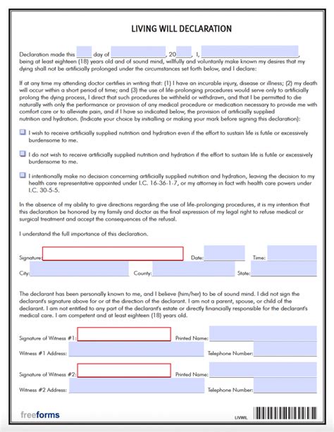 Living Will Template Indiana
