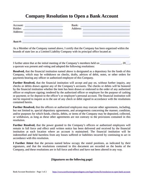 Llc Banking Resolution Template