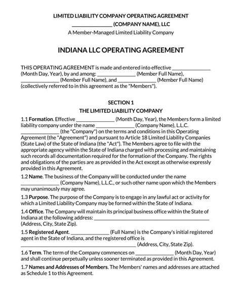 Llc Operating Agreement Indiana Template