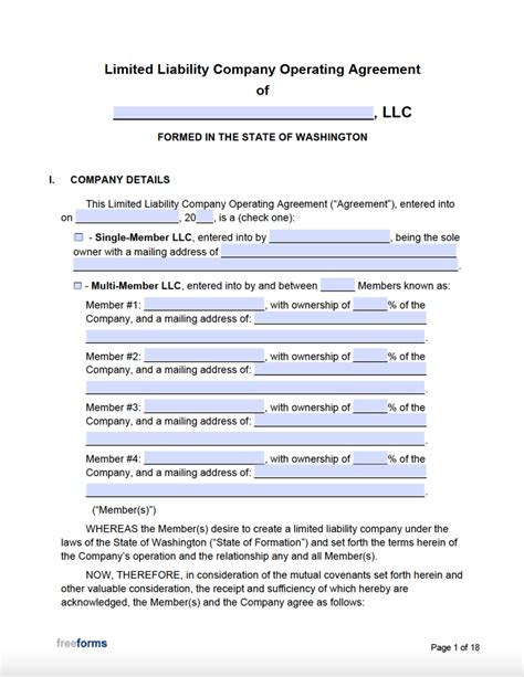 Llc Operating Agreement Template Washington State