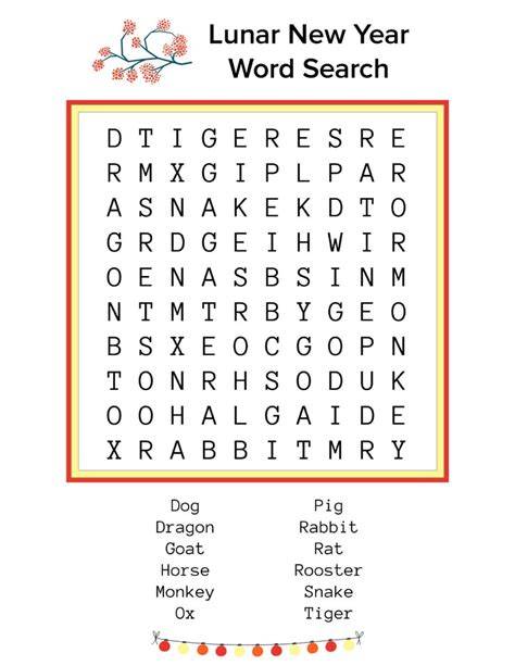 Lunar New Year Word Search Printable