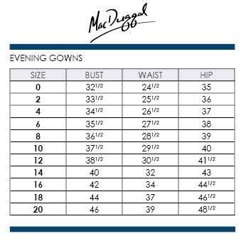Mac Duggal Dress Size Chart