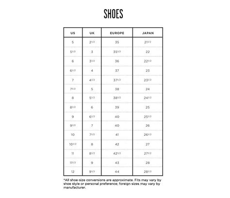 Madewell Shoe Size Chart