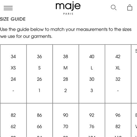 Maje Clothing Size Chart