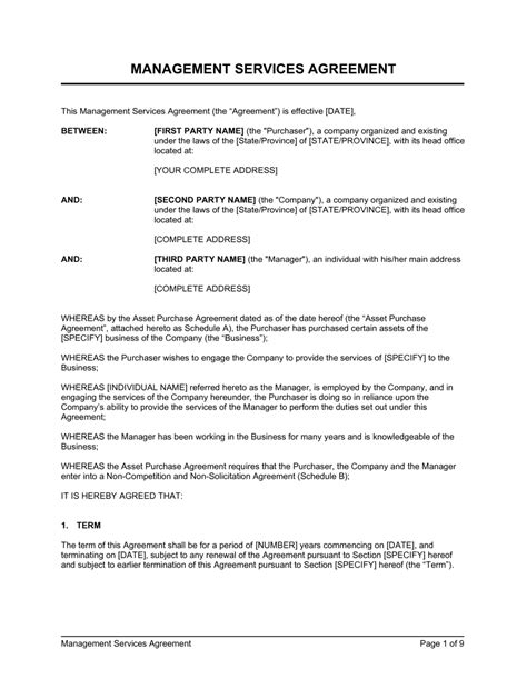 Management Services Agreement Template